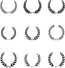 Obraz premium Nine black silhouette laurel wreaths design elements