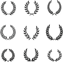 Fototapeta premium Nine black laurel wreaths silhouettes design elements
