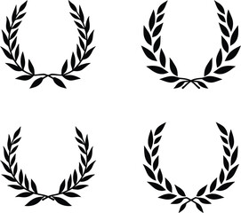 Four black laurel wreaths silhouettes simple design
