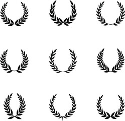 Fototapeta premium Nine black silhouette laurel wreaths design elements