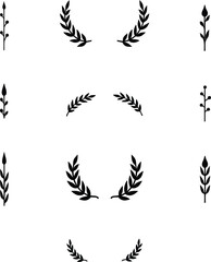 Fototapeta premium Collection of simple black silhouette plant and leaf designs