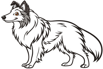 Majestic Collie with Fluffy Fur Standing Tall, a Cartoon Companion Ready for Playful Adventures in a World of Imagination