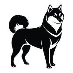 Elegant Shiba Inu Illustration with Curled Tail and Alert Expression A Captivating Canine Portrait in Bold Black and White