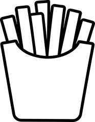 Black and White Line Art of French Fries in Rectangular Container
