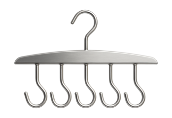 A stainless steel hanger with S-shaped hooks for a laundry room in a suburban house