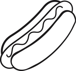 Minimalist Black and White Line Drawing of a Hot Dog
