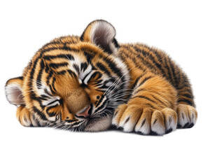 Sleeping tiger cub wildlife sanctuary isolated on transparent background