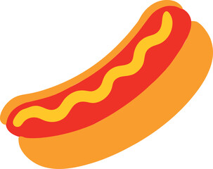 Cartoon Hot Dog with Yellow Mustard in Bright Vector Style