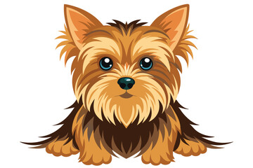 Adorable Yorkshire Terrier Puppy Illustration with Big Blue Eyes and Fluffy Brown and Gold Fur Showing a Cute Doggy