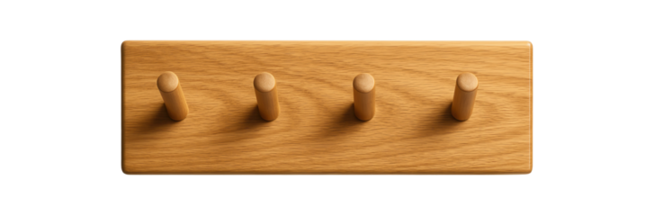 A wall-mounted wooden bag holder with multiple pegs, perfect for hanging tote bags in a home's mudroom.