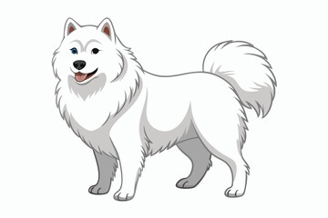 Fototapeta premium Delightful Samoyed Dog Illustration Showing a Canine with a Smiling Expression and Different Colored Eyes Standing Cheerfully on a White Background