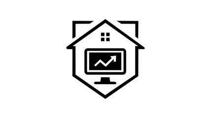 House with computer screen and graph logo