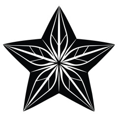 Obraz premium Stylized Five Pointed Star Graphic Ornament with Leaf-Like Petal Design, Bold Black and White Pattern, Decorative Aesthetic