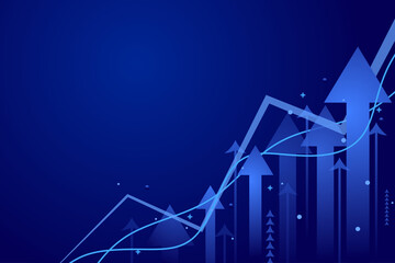 abstract arrow growing up graph success blue background. Stock market investment data and analysis finance graph. Business financial chart with moving up arrow graph.