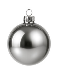 Christmas tree ornament made of glass with a shiny silver finish, perfect for hanging on a tree in a private home.