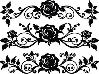 Vintage Floral Rose Border Ornament &ndash; Elegant Decorative Divider Vector

