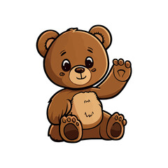 Obraz premium Little cute bear doll sitting on the ground on a white background - Vector illustration