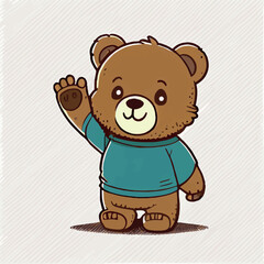 Little cute bear doll waving its paw on a white background - Vector illustration