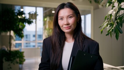 Asian business woman portrait office Korean smiling girl Japanese Chinese confident businesswoman...