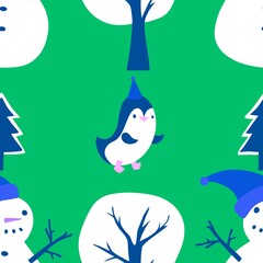 Christmas animals seamless penguin pattern for wrapping paper and fabrics