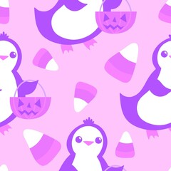 Halloween animals cartoon seamless penguin monsters pattern for wrapping and kids clothes print and party accessories