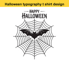Happy Halloween Bat in Spiderweb Illustration for T Shirt and Decoration