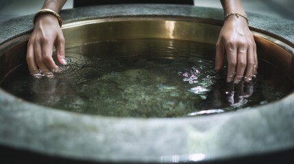 Hands in water ritual cleansing purification spa treatment wellness and relaxation concept