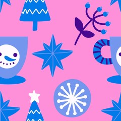 Christmas tree seamless winter balls pattern for wrapping paper and fabrics