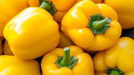 Vibrant pile of yellow bell peppers showcasing a fresh and appetizing display. The bright color and crisp texture invite a healthy culinary experience.