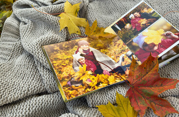 Thanksgiving, greeting card and family portrait with gratitude, thanks and love words outdoor....