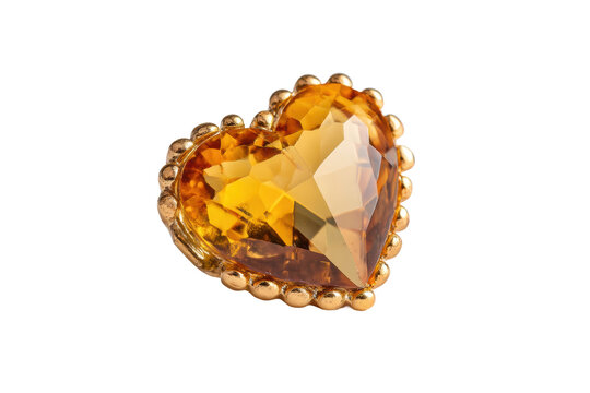 PNG Heart-shaped orange gemstone ring with gold bezel on black background