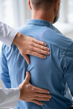 Doctor Examining Male Patient's Back for Spinal Assessment