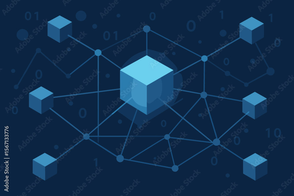 Poster blockchain technology network structure. digital data connection. futuristic distributed ledger. dec