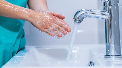 Washing hands thoroughly with soap and water to maintain hygiene. Focus on health and safety through proper handwashing techniques.