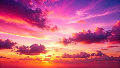 Vibrant Magenta Sunset Sky Illuminated With Soft Clouds and Orange Horizon Creating Dramatic Scene
