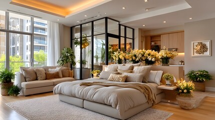 Fototapeta premium Interior design with soft color palette high resolution photo