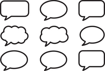 Obraz premium Nine Simple Black Outline Speech Bubbles; Communication Icons Set