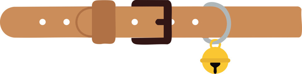 Naklejka premium Brown pet collar with black buckle and yellow bell vector illustration 