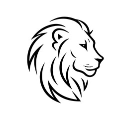 Fototapeta premium Majestic lion head graphic in a bold, minimalist line style, suitable for brand identity, crests, and elegant animal-themed designs.