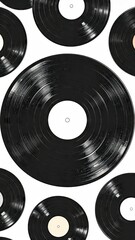 Vintage Black Vinyl Records with Grooves against White Background