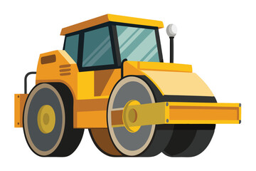 Naklejka premium A Cheerful Yellow Road Roller Gleaming Under the Sun Ready to Compact the Ground with Tireless Dedication and Construction Might