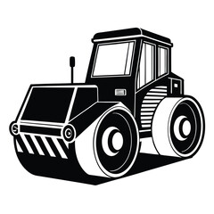 Monochrome Illustration of a Road Roller Machine Ready for Construction and Infrastructure Projects With Bold Lines and Striking Contrast