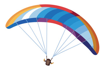 Colorful Paraglider Ascending Through the Air with a Brown Person Enjoying the View and Thrill of Flight in Good Weather