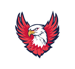 Obraz premium Majestic eagle soars with bold red and blue wings, a dynamic emblem for sport teams or patriotic designs.