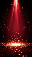 Warm Ruby Red Soft Light Glimmers on Black Background Abstract Composition with Sparkles and Glowing Particles