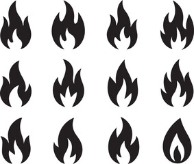 Fire Icon Set, Flame Symbols in Flat and Gradient Styles