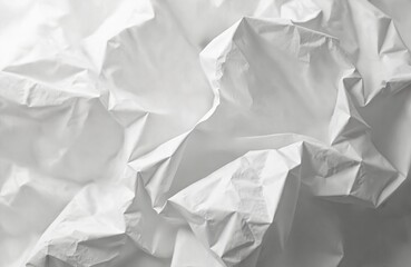 Abstract white paper crumpled. Wrinkled texture creates shadows. Patterned surface ideal for background design. Simple composition focuses on shape, form. Modern minimalist design. High-key