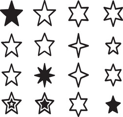 Star Icon Set, Flat and Outline Star Vectors Collection

