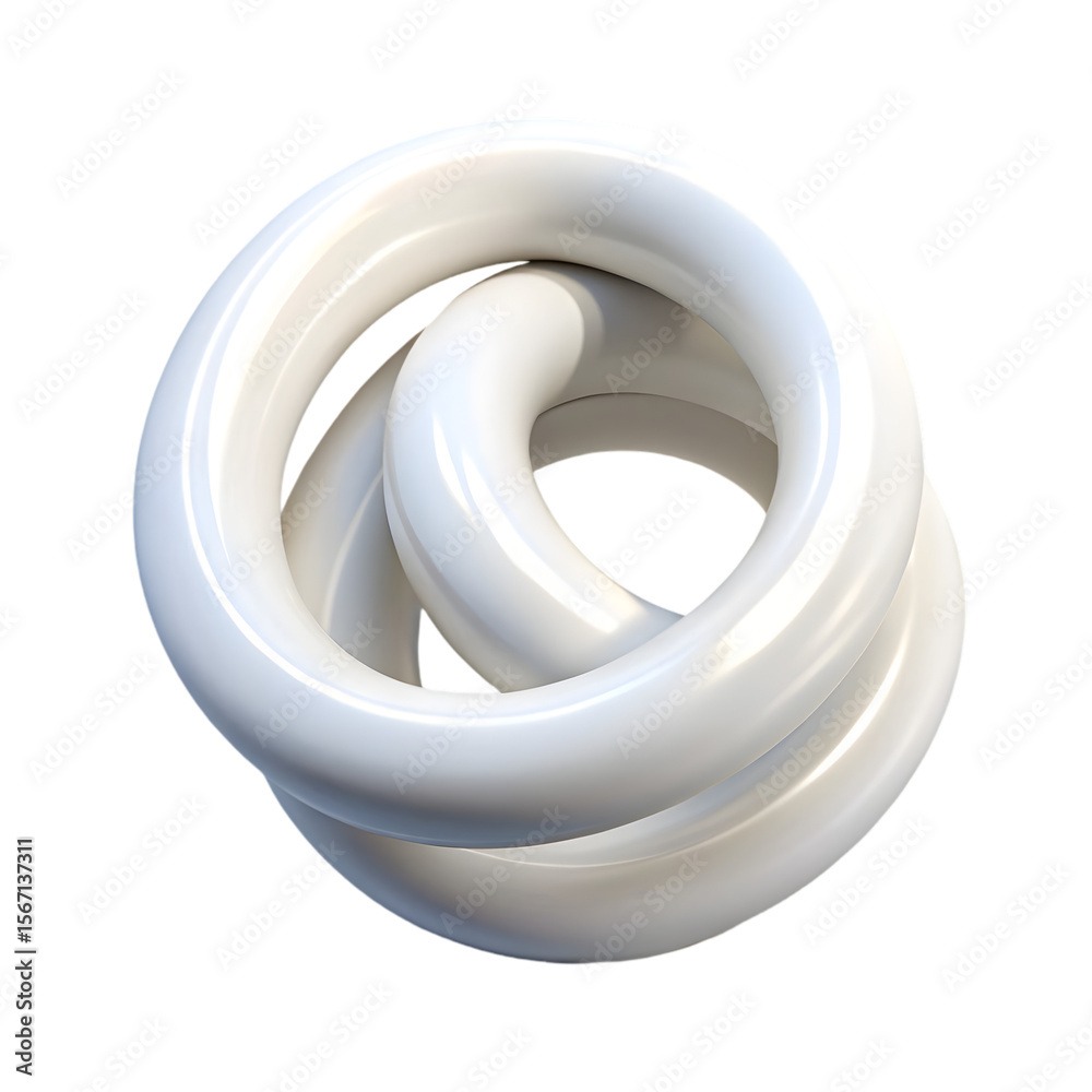 Fototapete glossy 3d render of intertwined white rings on transparent background. abstract geometric shape for 