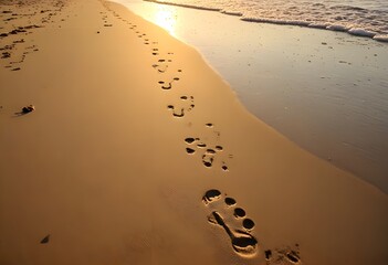 Footprints on Wet Sand along the Tropical Shore